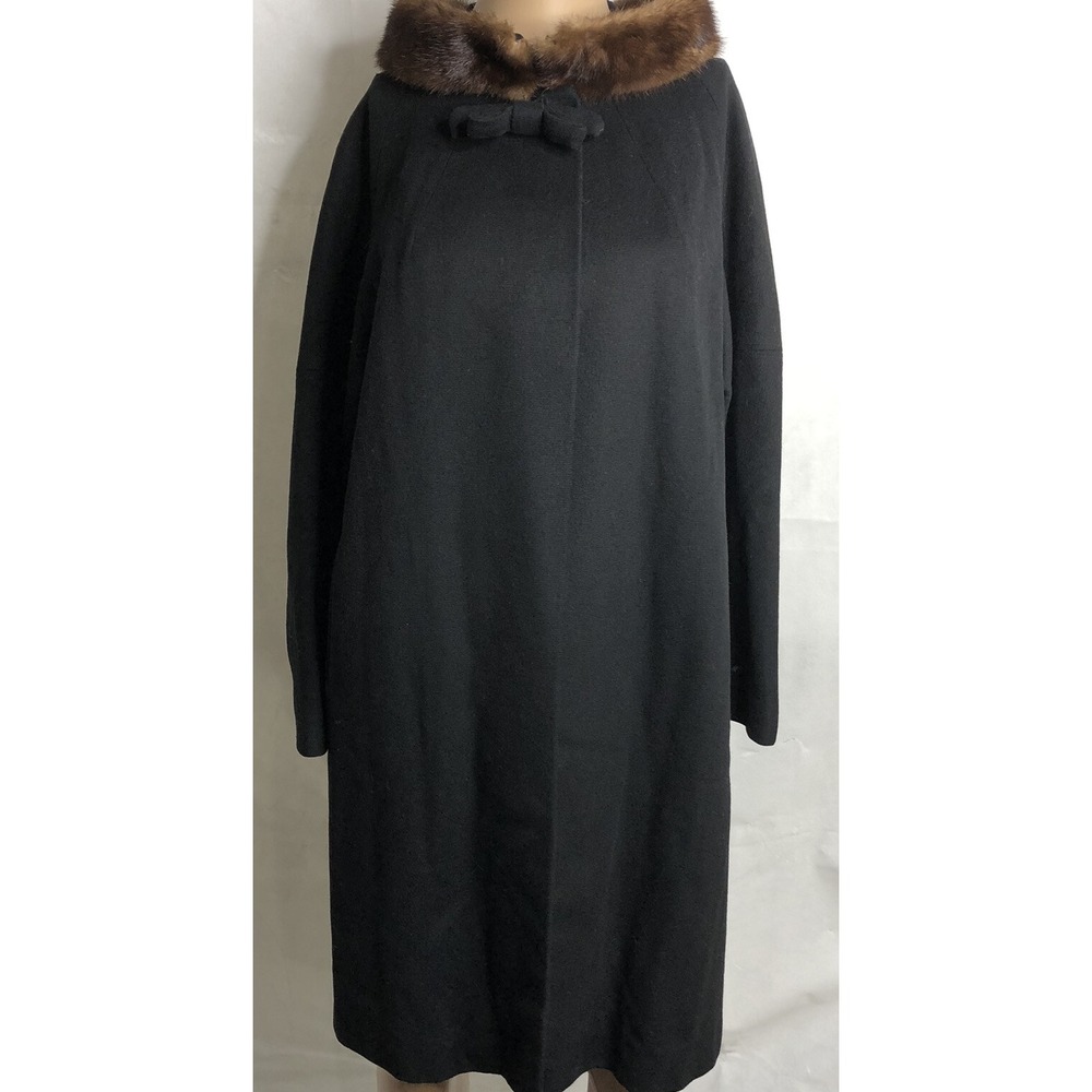 Vintage 1960s Belson Womens Wool Coat Fur Trim Size M Medium Union Made
